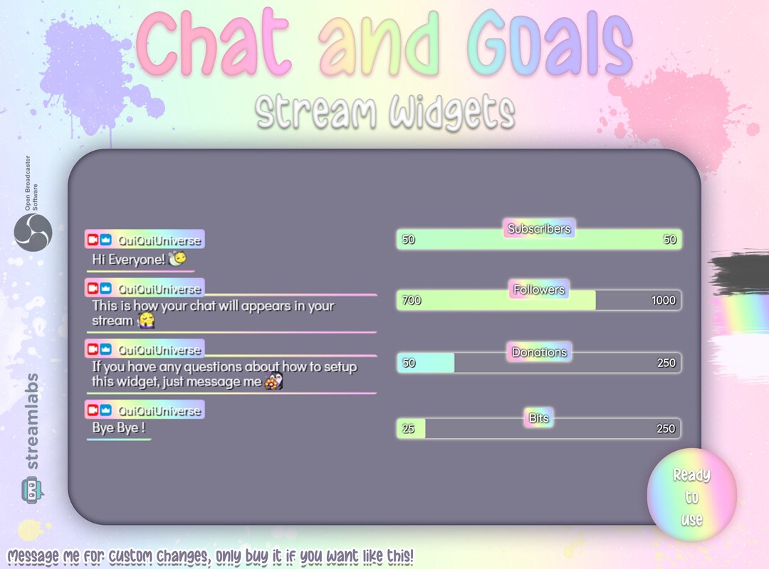 Rainbow Chat and Goals for Stream Twitch Facebookgg Etsy