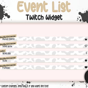 Cute Cow Beige Event List for Stream - Twitch