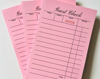 Pink 4x6 inch Guest Check Notepad — Vintage-Inspired Stationary — Three Pack