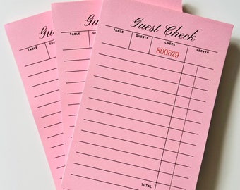 Three Pack | Pink 4x6 inch Guest Check Notepad | Vintage-Inspired Stationary | Gift Idea