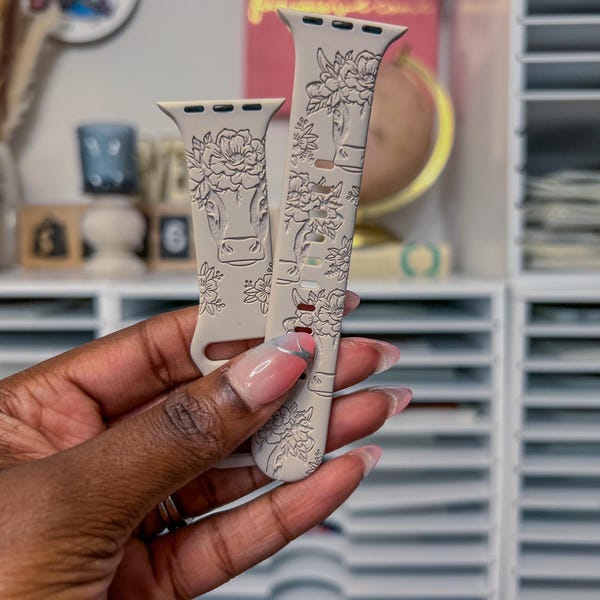 Highland Cow Apple Watch Band: Laser Engraved Silicone Strap