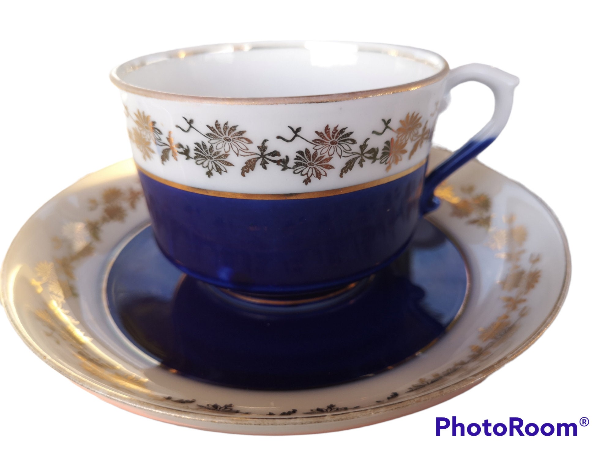 Kuznetsov cobalt blue teacup & saucer
