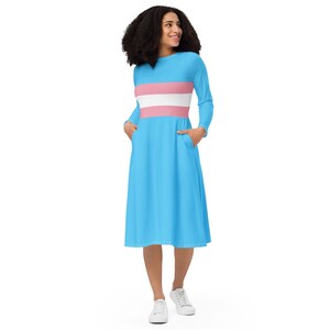 Transgender Pride Kleid mit Taschen | 2XS - 6XL | Langarm Midi Transgender Pride Kleid | MTF | Transgender-Pride-Kleidung | Dehnbar!