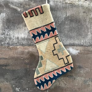 Calza di Natale Kilim fatta a mano: Calza vintage in stile tappeto turco