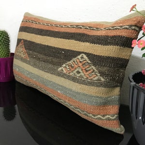 12x20 bohemian rug pillow - turkish kilim pillow - decorative throw pillow - bedding pillow - lumbar cushion - art deco rug pillow cover