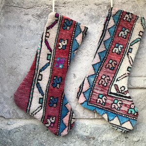Calza di Natale Kilim: tappeto turco vintage, decorazione per le feste in famiglia