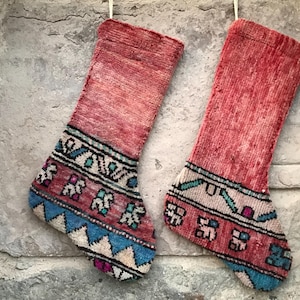 Calza di Natale Kilim fatta a mano: tappeto turco vintage per le feste