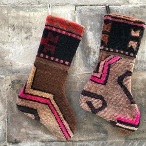Handmade Kilim Christmas Stocking: Turkish Rug, Boho Decor