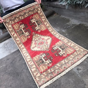 Vintage Turkish Wool Rug: Bohemian Entry Rug (1.10 x3.6 ft)