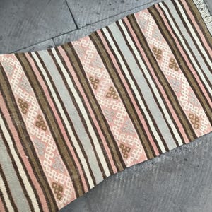 handmade kilim rug - turkish cecim kilim - pastel embroidered rug - turkish small rug - home decor wool rug - bathroom rug 2 x 3.6 ft