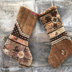 Handmade Kilim Christmas Stocking: Turkish Rug, Boho Decor