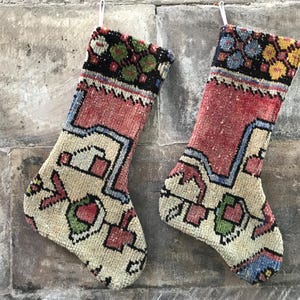 Handmade Kilim Christmas Stocking: Turkish Rug, Boho Decor