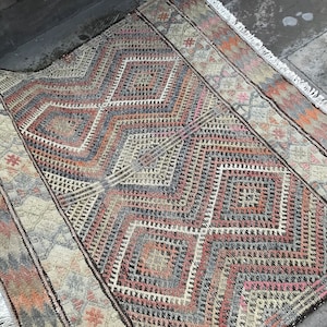 3.6x3.4 ft vintage kilim rug - handmade full embroidered kelim cecim - saloon area rug -  anatolian square rug - turkish decor kilim rug