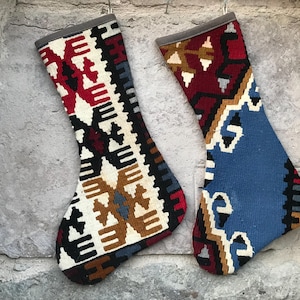 Calza di Natale Kilim: tappeto turco vintage, decorazione per le feste in famiglia