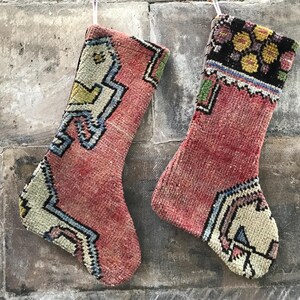 Handmade Kilim Christmas Stocking: Turkish Rug, Boho Decor