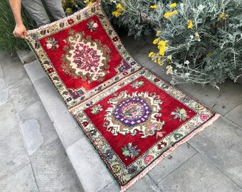2.7x5.4 ft turkish  small rug - doormats rug-bathroom rug-square rug - decor rug-wool rug-decoration rug- handmade red  rug