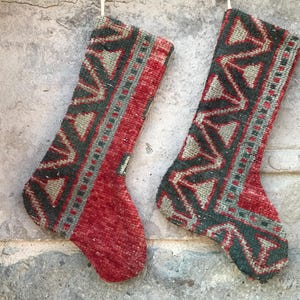 Calza di Natale Kilim: tappeto turco vintage, decorazione per le feste in famiglia