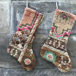 Calza di Natale vintage in kilim turco: tappeto di lana annodato a mano