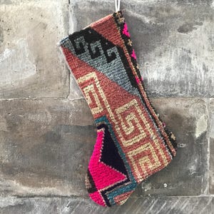 Calza di Natale Kilim fatta a mano: tappeto turco, decorazione in lana