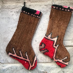 Handmade Kilim Christmas Stocking: Turkish Rug, Boho Decor