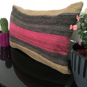 12x20 Turkish Kilim Pillow: Handmade Bohemian Lumbar Cushion