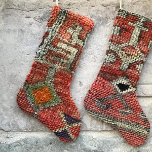 Calza di Natale Kilim: tappeto turco vintage, decorazione per le feste in famiglia