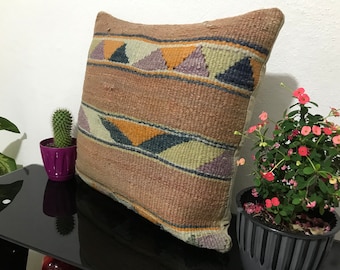 20x20 Turkish Kilim Pillow Cover: Vintage Boho Home Decor