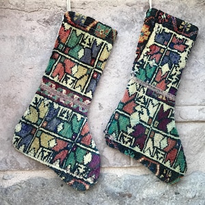 Handmade Kilim Christmas Stocking: Turkish Rug, Boho Decor
