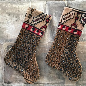 Handmade Kilim Christmas Stocking: Turkish Rug, Boho Decor