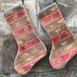 Handmade Kilim Christmas Stocking: Turkish Rug, Boho Decor