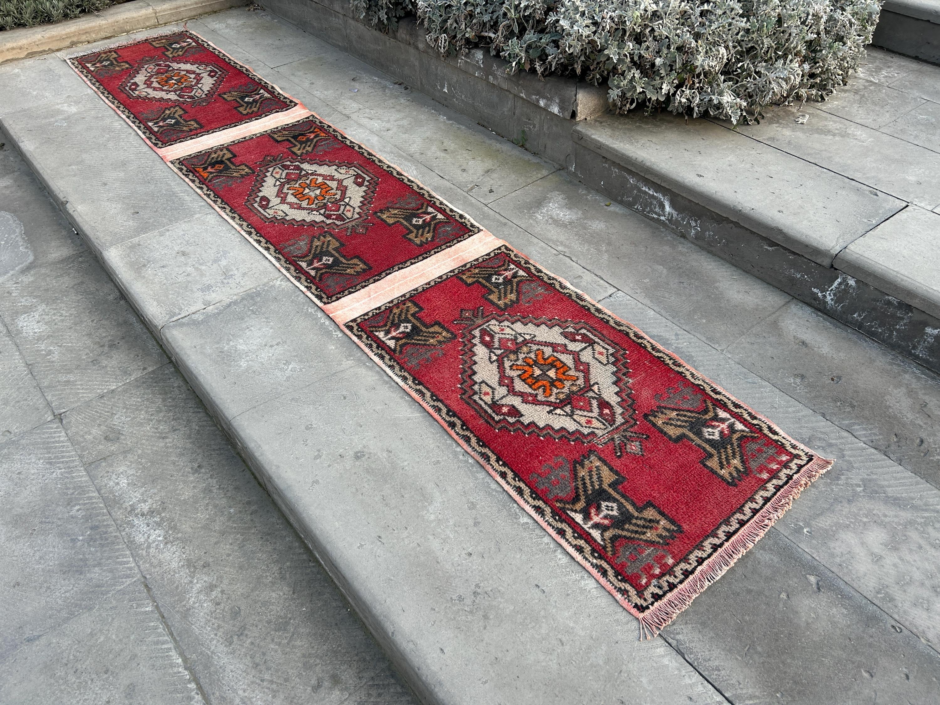 ヴィンテージトルコランナーラグ：ハンドメイドウールアナトリア廊下