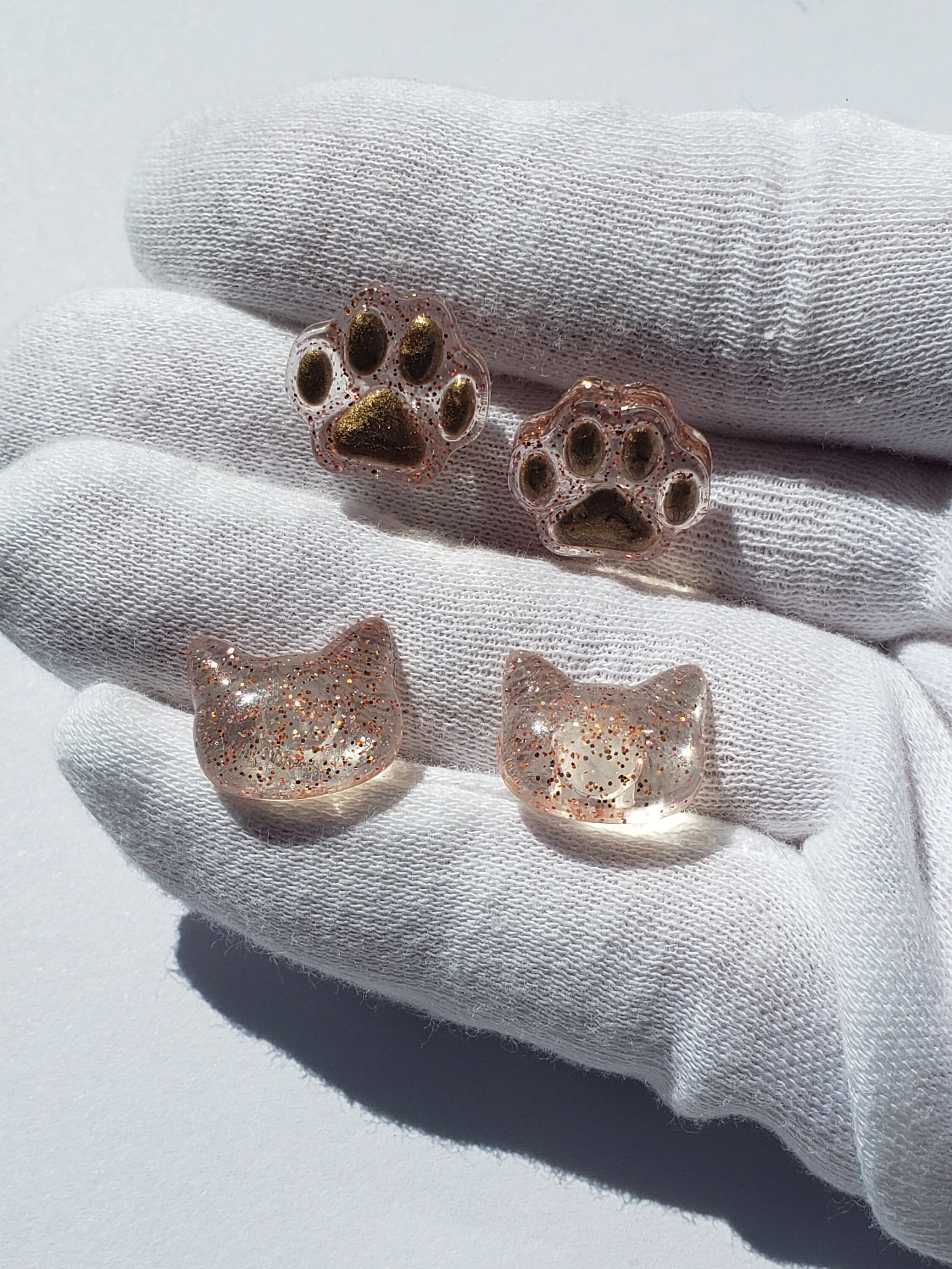 Cats and Paws glitter clear stud earrings Kitty stud Etsy