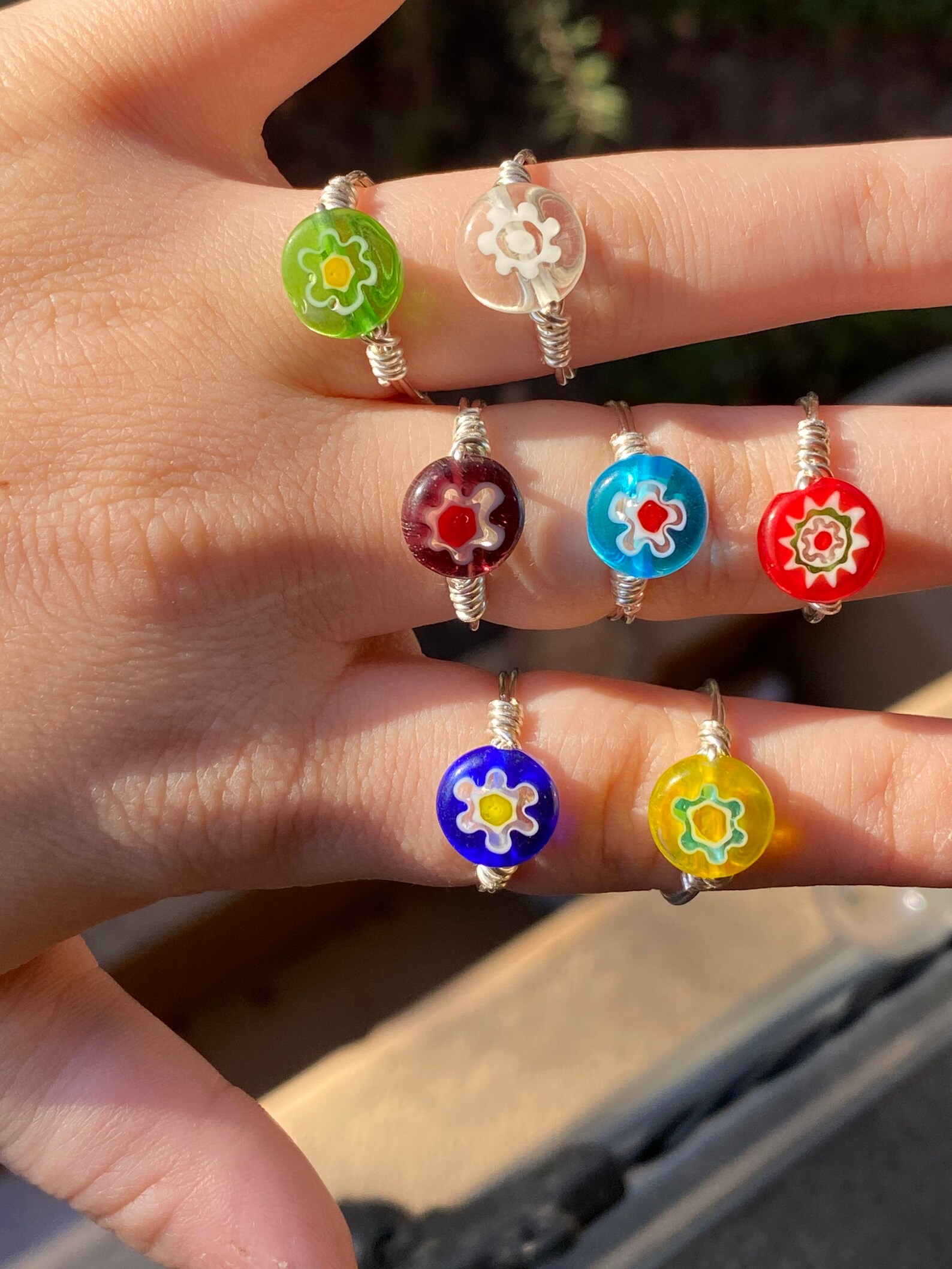 Glass Flower Ring Etsy