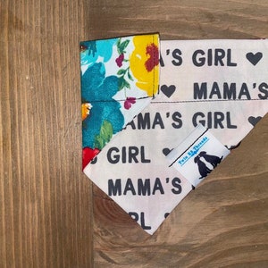 Mama&#39;s Girl Dog Bandana, Over Collar Bandana, Custom Dog Bandana, Dog Scarf, Reversible, flowers, boho