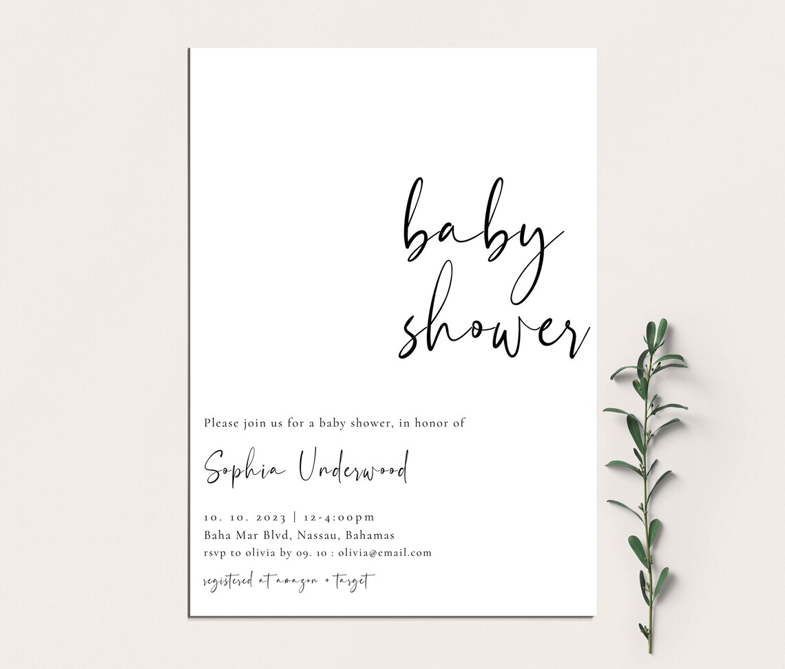 Modern Baby Shower Invitation Simple Baby Shower Invites Etsy