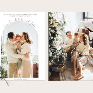 Arched Family Christmas Card Template, Modern Photo Family Holiday Card Template, Photo Custom Christmas Card Template #Christmas_10