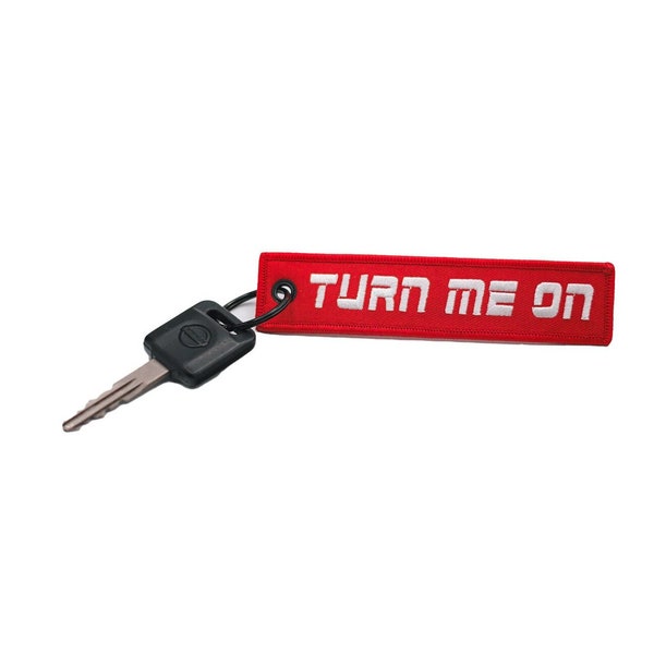 Turn Me On Jet Tag Keychain | Red | JDM Meme Funny Sheeesh Racing Muscle Drift Car Truck Key Motorcycle Bike