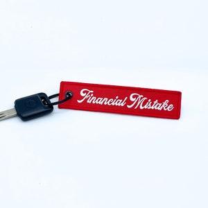 Financial Mistake Jet Tag Keychain | Red | JDM Meme Funny Sheeesh Racing Muscle Drift Car Truck Key Motorcycle Bike