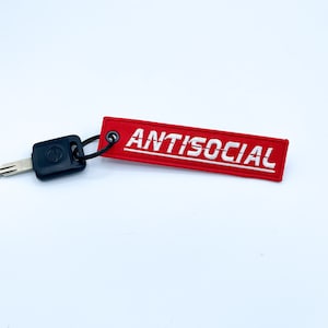 Antisocial Jet Tag Keychain | Red | JDM Meme Funny Sheeesh Racing Muscle Drift Car Truck Key Motorcycle Bike