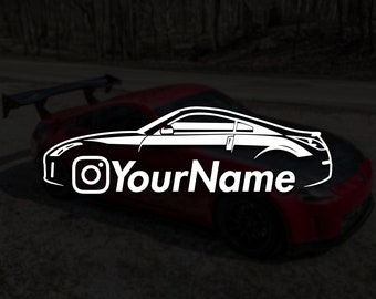 Custom Nissan 350z Instagram Name Vinyl Decal | Car Silhouette Window Personalized IG Username JDM Drift Sticker Holographic Oil Slick
