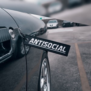 Antisocial Jet Tag Keychain | Black | JDM Meme Funny Sheeesh Racing Muscle Drift Car Truck Key Motorcycle Bike