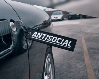 Antisocial Jet Tag Keychain | Black | JDM Meme Funny Sheeesh Racing Muscle Drift Car Truck Key Motorcycle Bike