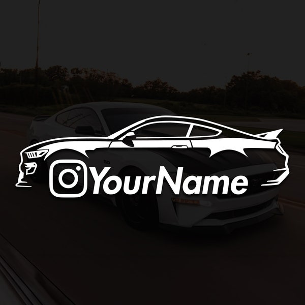 Custom Ford Mustang Instagram Name Vinyl Decal | Car Silhouette Window Personalized Shelby GT500  Coyote 5.0 Sticker Holographic Oil Slick