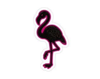 Naklejki zewnętrzne z czarno-różowym flamingiem, przezroczyste, wycinane, 1 szt.