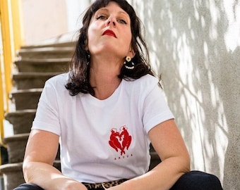 T-Shirt Unisexe Blanc Coton bio Flocage à la main Design Unique Amour