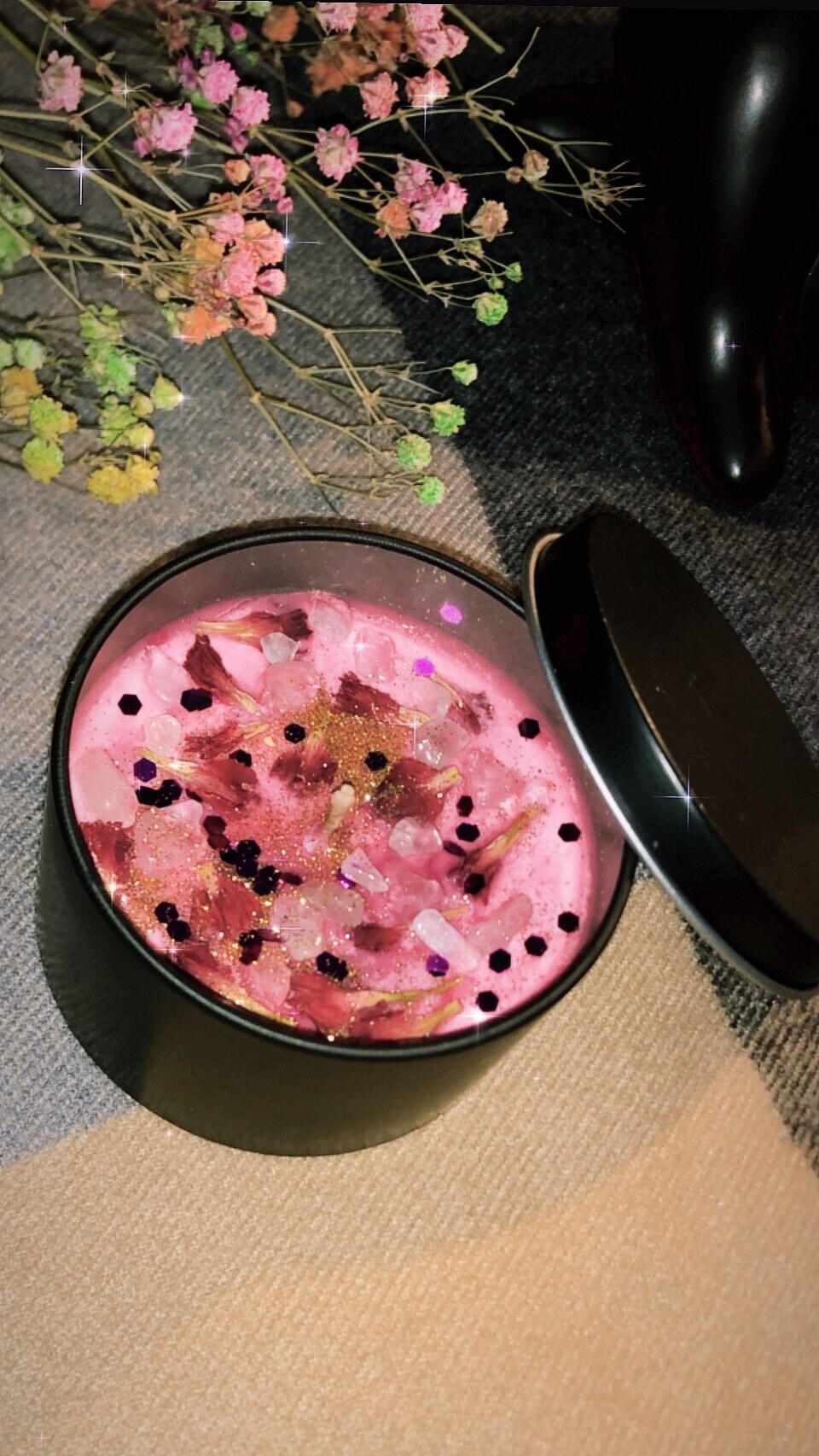 Bougie Artisanale/Crystal Candle ~ Grenade Noire