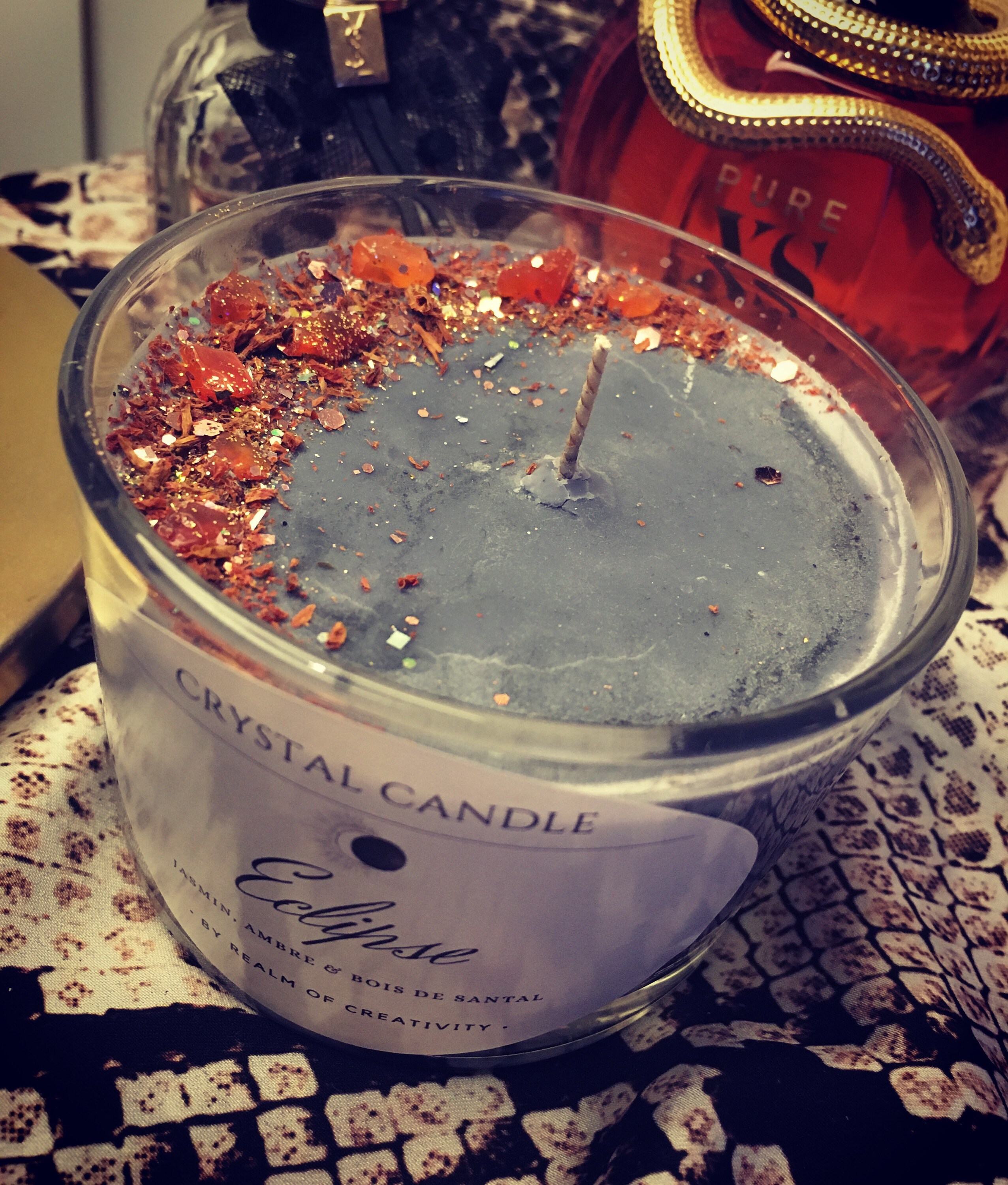 Bougie Artisanale/Crystal Candle ~ Jasmin, Ambre & Bois de Santal