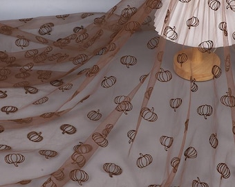 Autumn Pumpkin Flocked Tulle Fabric: Halloween Party Cosplay Home Decor Mesh Tulle, By the Yard
