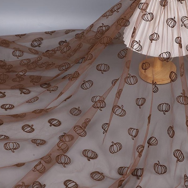 Autumn Pumpkin Flocked Tulle Fabric: Halloween Party Cosplay Home Decor Mesh Tulle, By the Yard