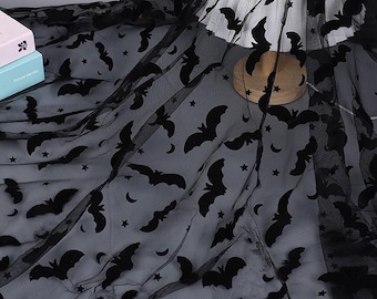 Halloween Bat Flocked Tulle Fabric: Cosplay Dresses Garments Sewing Mesh, Party Stage Wall Decor